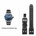 Kvaliteetne ehtsast nahast neetidega kellarihm 21 mm 22 mm, sobib IWC Big Pilot Spitfire TOP GUN jaoks pruunist sinisest veisenahast kellarihmad Black-black 21mm