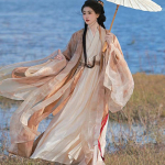 Hiina Wei ja Jini d&uuml;nastiate stiilis Hanfu haldjakost&uuml;&uuml;m, t&auml;ielik komplekt elegantseid tantsukost&uuml;&uuml;me L pruun