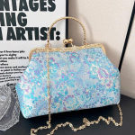 Vintage naiste pulm Sidur Lilled Lukk Shell Clip Fringe kett &Otilde;lakotid Lilla Sinine Crossbody kotid K&auml;ekotid ja rahakotid sinine