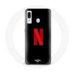 Samsung Galaxy A40 Netflixi logo &uuml;mbris punasel mustal taustal