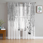 Hallid valged puuoksad L&auml;bipaistev kardin magamistoa jaoks T&uuml;ll-vookardin k&ouml;&ouml;giks Elutoa akende hooldus 135W x 114H(cm)