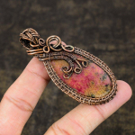Natural Rhodonite Gemstone Handmade Copper Wire Wrap Gift Pendant 2.96 c1d72