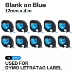 10PK 12mm LetraTag LT91205 LT 91205 Letra Tag Plastik M&auml;rgistusteip Dymo Letra Tag Masinale LT-100H, LT-110T, QX 50 Printer 12mm