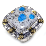 Natural K2 Blue Azurite Gemstone 925 Sterling Silver Two Tone Ring Size 8.5 j0j17