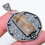 Natural Golden Rutile Gemstone 925 Sterling Silver Gift Pendant 1.97 h8t90