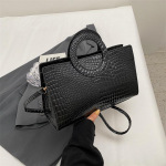 Yogodlns Vintage naiste krokodillimustriga T&auml;iesti sobiv &otilde;lakott Moodne PU-nahast &uuml;lemise k&auml;epidemega Crossbody kott 31x18x21cm must