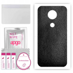 apgo Protective Skin Sticker for the back compatible with Motorola Moto E5 Plus, Wrap Film, Foil, Vinyl - Pattern Black Leather