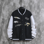 Meeste kevadine s&uuml;gisjope Lahe poiste k&otilde;rgmood naljakas tr&uuml;kitud pesapallivorm Hip Hopi t&auml;navar&otilde;ivad vabaaja n&ouml;&ouml;biga mantel S must