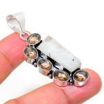 Natural Rainbow Moonstone, Topaz Gemstone 925 Sterling Silver Pendant 2.21 d1m81