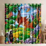 Safari loomad aknakardinad multifilmid džunglimetsa prinditud kardinad kodukaunistusega kardinad beebidele lastele Magamistuba elutuba Small W50H60(CM)x2&Hook