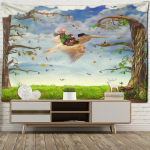 Boy And Toucan Illustration Tapestry Wall Hanging Cartoon Kawaii Children's Room Home Decor Background Cloth 95x70cm
