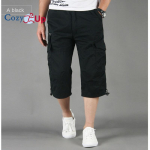 Cozy Up meeste suvised l&uuml;hikesed p&uuml;ksid Cargo lahtised suure t&otilde;mblukuga tasku, suur suurus 6XL 5XL Plain Beach puhtast puuvillast p&otilde;lvp&uuml;ksid M must