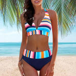 Naiste seksikas pitsist triibuline prindiga bikiinikomplekt S tumesinine v&auml;rv