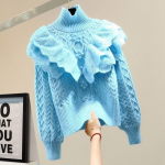 Turtlene kaelusega lihtne massiivne lilleline kampsun Elegantne 2021. aasta talvine paks kampsun, naiste topsid One Size sinine