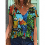 XL-7XL Plus Size Butterfly Casual V-kaelusega l&uuml;hikeste varrukatega topp Lilleline mood Suurem&otilde;&otilde;tmeline naiste 3D-prindiga T-s&auml;rk suvine lahtised topid XL