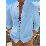 Retro stiilis pluss suuruses &uuml;hev&auml;rviline meeste puuvillane ja linane pikkade varrukatega n&ouml;&ouml;bitav s&auml;rk p&uuml;stkrae ja v&auml;limusega kevad s&uuml;gis M taevasinine v&auml;rv