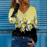 Gradient Roosimustriga Naiste T-s&auml;rgid Naiste Topid Pikkade varrukatega V-kaelusega Pullover Naiste T-s&auml;rgid Naiste T-s&auml;rk XS kollane