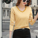 Stripe Print Naiste Ts&auml;rgid Naiste Topid Pikkade varrukatega V-kaelusega Pullover Naiste T-s&auml;rgid Naiste T-s&auml;rk M