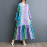 Pikkade varrukatega Plus-suuruses vintage Gradient uus kleit naistele vaba vaba kevadsuvi s&uuml;giskleit