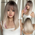 ALAN EATON s&uuml;nteetilised parukad, pikad sirged kihiline soeng Ombre tumepruun blond hall tuhkpunane tukkidega naiste parukas