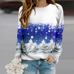 Topid Naistele Christmas Snow Scenery Print &Uuml;markaelusega pikkade varrukatega T-s&auml;rk Fall Casual Slim Pullover naiste pikkade varrukatega top 7XL