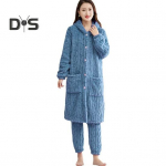 2 tk/komplekt Naiste talve hommikumantli p&uuml;kste komplekt paks fliis hoiab soojas kapuutsiga &uuml;herealine taskutega hommikumantel Lahtised kodur&otilde;ivad p&uuml;ksid magamisriided pidžaamad M roosa