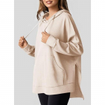 S&uuml;gis- ja talvine naiste suures suuruses kapuuts vahvliga kootud k&uuml;ljelt poolitatud pulloveriga pusa pikkade varrukatega sviitriga S aprikoosi