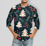 Men's Christmas print Round Neck Three Quarter Sleeve Top T-shirt M
