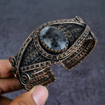 Dendrite Opal Gemstone Handmade Copper Wire Wrap Cuff Bangle Adjustable i9o12