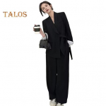 2 tk/komplekt Lady pidulik mantlip&uuml;kste komplekt pikkade varrukatega, n&ouml;&ouml;bi rihmaga, V-kaelusega kardigan keskmise pikkusega jakk sirge k&otilde;rge v&ouml;&ouml;kohaga p&uuml;ksid ametlikud &auml;ri M must