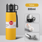Suure mahutavusega roostevabast terasest termosega kaasaskantav vaakumkolbiga isoleeritud trumli trossiga termoveepudel 600/800/1000/1500ml 800ML kollane