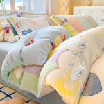 Soe lumehelbe fliis neljaosaline komplekt, kahepoolne fliis paksendatud piima fliis voodilina kolmeosaline komplekt 1.2m bed