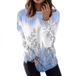 Naiste vabaaja moeprindiga pikkade varrukatega, kaelusega pullover L sinine