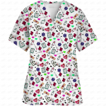 Naiste &otilde;e vormiriietus Multikas 3D Prindi V-kaelusega tasku Meditsiiniline vormiriietus Kawaii Cartoon &otilde;de &Otilde;de Koorikud Topid Uniforme enfermera XL