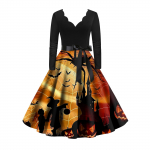 Naiste vintage klassikaline kleit kaelusega v&ouml;&ouml;kohaga kikilips, pikkade varrukatega Halloweeni tr&uuml;kiga V-kaelusega kiikkleit L must