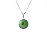 PERLINEA - Collier Perle de Culture d'Eau Douce AAA+ - Bouton 9-10 mm - Vert Intense - Argent 925 Milli&egrave;mes - Bijoux Femme