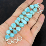 Solid 925 Sterling h&otilde;be Larimari v&auml;&auml;riskivist h&otilde;bedast k&auml;ev&otilde;ru Loodusliku Larimari kalliskivist k&auml;ev&otilde;ru 7-8 Inch taevasinine v&auml;rv