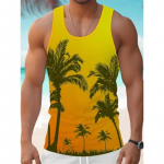 Meeste 3D-print Hawaiian varrukateta vest Suvine ranna vetelp&auml;&auml;stja vabaaja riietus Meeste &uuml;mara kaelusega v&auml;li spordi T-s&auml;rk S-5Xl XXL