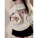 Naiste prindiga Pullover Kootud kampsun Harajuku Korea Y2k pikkade varrukatega Oversize kampsunid Kampsunid Vintage 2000ndate riided 2024 s&uuml;gis M elevandiluuvalge