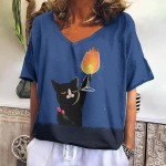 Naiste T-s&auml;rk V-kaelusega l&uuml;hikeste varrukatega T-s&auml;rgid kassiga tr&uuml;kitud lahtised naisteriided vabaaja pullover T&auml;navar&otilde;ivad 2024 loomade r&otilde;ivad S