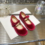 Sametised Mary Jane Kingad Lastele T&uuml;drukutele S&uuml;gis Talv Mood Veluur &Uuml;hev&auml;rvilised Printsesslikud Elegantne Lamedad Kingad 35 punane