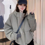 Paksendatud ja polsterdatud fliisvoodriga talveparka mantel naistele, avara liibuva kapuutsiga jakk soojaks S