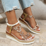 Naiste moekingad 2024 Uued suvised naiste sandaalid Platvormiga kleidisandaalid Naiste kristall liblikaga elastse paelaga kiilkontsad Naiste kingad 36