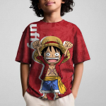 Lahe 2025. aasta uus, &uuml;hes t&uuml;kis laste 3D-prinditud multifilmi T-s&auml;rk O-kaelusega l&uuml;hikeste varrukatega Luffy spordir&otilde;ivaste top 4-14T 140