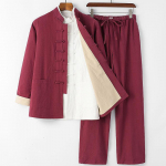 Traditsiooniline Hiina Tang &uuml;likond Kung Fu vormiriietus Retro vabaaja puuvillane linane suures suuruses Tai Chi r&otilde;ivakomplekt mees L