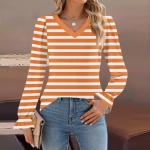 Women's Daily Casual Long-sleeved Striped Printed v-neck Top S