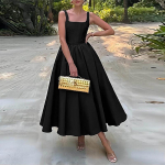 ZANZEA Naiste kandilise kaelusega varrukateta suvine A-joonega pikk kleit S must