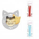 Kit pour biscuit en relief Chat + 2 Stylos au chocolat rouge et bleu pastel