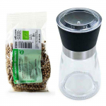 Moulin &agrave; &eacute;pices en verre et c&eacute;ramique + coriandre en graine bio