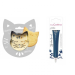 Kit pour biscuit en relief Chat + Stylo au chocolat bleu nuit hall